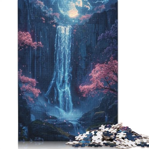 Puzzle für Erwachsene, Kirschblüten-Wasserfall, 1000-teiliges Puzzle, Kartonpuzzle für Erwachsene und Kinder ab 12 Jahren, Lernspiel, Herausforderungsspielzeug, 38 x 26 cm von LiJianXXXB