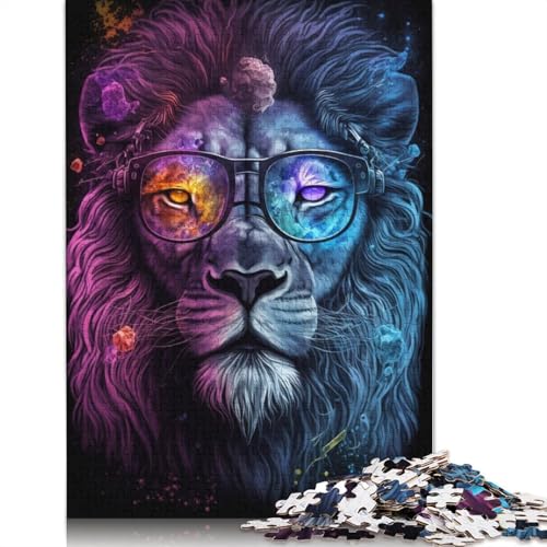 Puzzle für Erwachsene, Löwe mit Brille, 1000-teiliges Puzzle, Holzpuzzle für Jugendliche und Erwachsene, tolles Geschenk für Erwachsene (Größe 75 x 50 cm) von LiJianXXXB