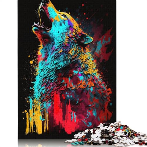 Puzzle für Erwachsene, Neon Art Wolf, 1000-teiliges Puzzle, Holzpuzzle für Erwachsene und Kinder ab 12 Jahren, Lernspiel, Herausforderungsspielzeug, 75 x 50 cm von LiJianXXXB