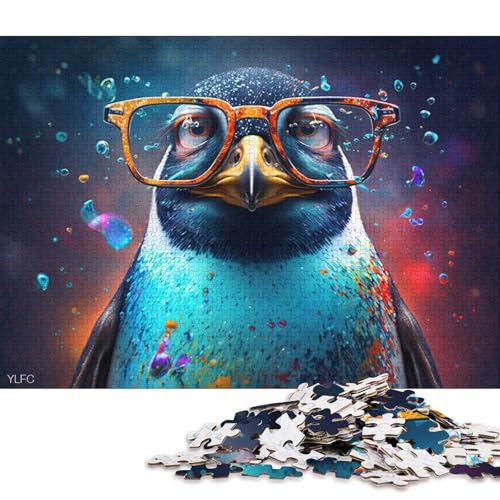 Puzzle für Erwachsene, Pinguin mit Brille, 1000 Teile, Puzzlespielzeug, Holzpuzzle, Teenager und Kinder, tolles Geschenk für Erwachsene, 75 x 50 cm von LiJianXXXB