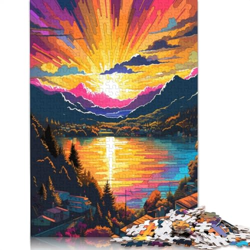 Puzzle für Erwachsene, Psychedelische, farbenfrohe Landschaft, 1000-teiliges Puzzle, Holzpuzzle für Erwachsene und Kinder ab 12 Jahren, Lernspielzeug, Familienspiele, Größe 75 x 50 cm von LiJianXXXB