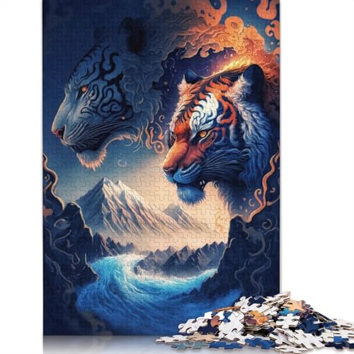 Puzzle für Erwachsene, Puzzle EIS und Feuer, Tiger-Puzzle 1000 Teile, Kartonpuzzle für Erwachsene und Kinder ab 12 Jahren, Entspannungspuzzlespiele, 38 x 26 cm von LiJianXXXB