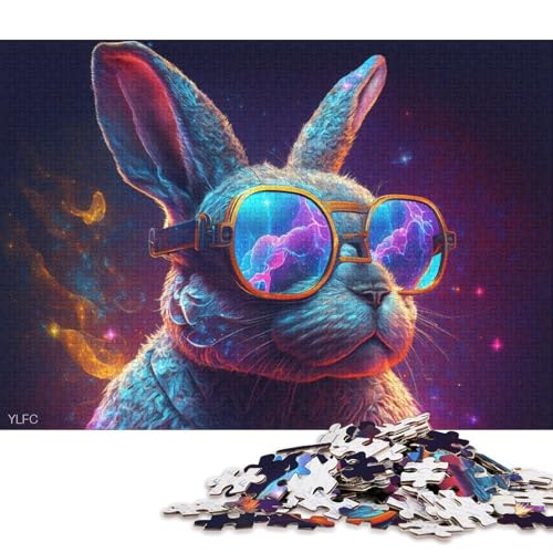 Puzzle für Erwachsene, Puzzle Kaninchen mit Brille, 1000 Teile, Puzzle für Erwachsene, Holzpuzzle für Erwachsene und Kinder, anspruchsvolles Spiel, 75 x 50 cm von LiJianXXXB