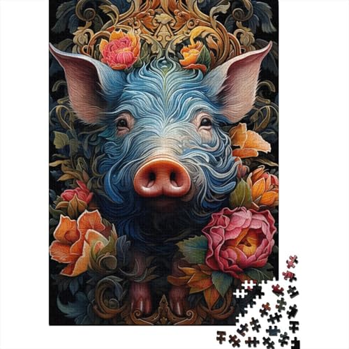 Puzzle für Erwachsene, Puzzle Schweine in den Blumen, 1000 Teile, Puzzle für Erwachsene, Holzpuzzle für Erwachsene und Kinder ab 12 Jahren, lustiges Geschenk, Größe: 75 x 50 cm von LiJianXXXB