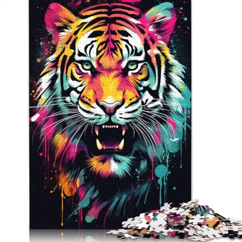 Puzzle für Erwachsene, Straßen-Graffiti, bunter Tiger, 1000 Teile, Puzzle für Erwachsene, Holzpuzzle für Erwachsene und Kinder ab 12 Jahren, tolles Geschenk für Erwachsene und Kinder, Größe 75 x 50 cm von LiJianXXXB