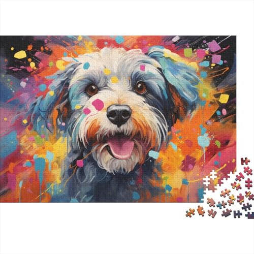 Puzzle für Erwachsene, Terrier, bunt, psychedelisch, 1000 Teile, Puzzle für Erwachsene, Holzpuzzle, Teenager und Kinder, Familienspiele, Weihnachts- und Geburtstagsgeschenke, 50 x 75 cm von LiJianXXXB