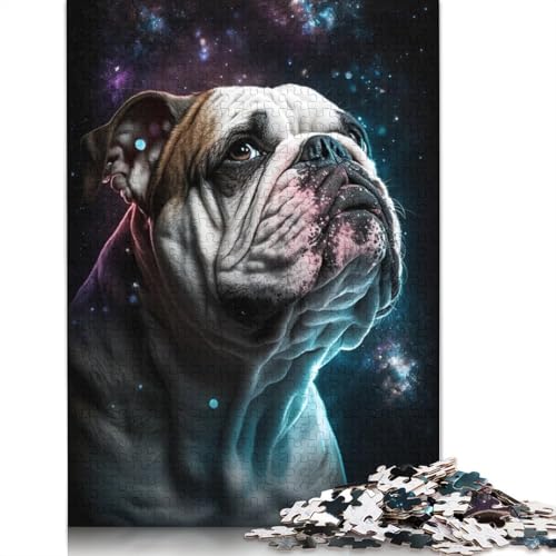 Puzzle für Erwachsene, Weltraum-Farb-Bulldogge, 1000 Teile, für Erwachsene, Puzzle aus Pappe, geeignet für Kinder ab 12 Jahren, tolles Geschenk für Erwachsene (Größe 38 x 26 cm) von LiJianXXXB