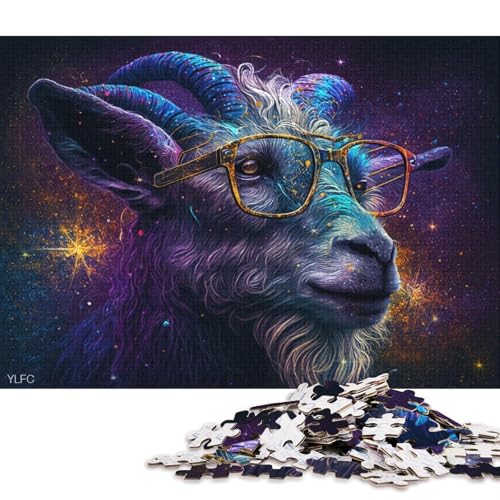 Puzzle für Erwachsene, Ziege mit Brille, Puzzle für Erwachsene 1000 Stück aus Pappe für Erwachsene und Familien, Spielzeug, Denkspiel (Größe 38 * 26 cm) von LiJianXXXB