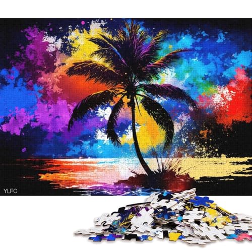 Puzzle für Erwachsene, bunter Kokosnussbaum, Puzzle für Erwachsene, 1000 Teile, Kartonpuzzle für Erwachsene und Familien, Spielzeug, Denkspiel (Größe 38 * 26 cm) von LiJianXXXB