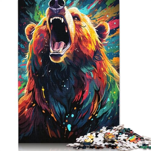 Puzzle für Erwachsene, bunter Kunstbär, 1000 Teile, Kartonpuzzle für Erwachsene und Kinder, interessante Puzzles zur Stressreduzierung, Größe 38 x 26 cm von LiJianXXXB