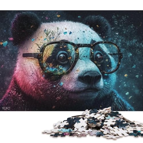 Puzzle für Erwachsene, bunter Panda mit Brille, 1000 Teile, Puzzlespielzeug, Holzpuzzle, Teenager und Kinder, tolles Geschenk für Erwachsene, 75 x 50 cm von LiJianXXXB