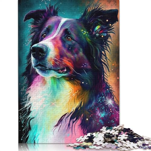 Puzzle für Erwachsene, buntes Border-Collie-Graffiti, Puzzle für Erwachsene, 1000 Teile, Holzpuzzle, geeignet für Erwachsene und Kinder ab 12 Jahren, tolles Geschenk für Erwachsene, 75 x 50 cm von LiJianXXXB