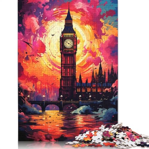 Puzzle für Erwachsene, farbenfroh und psychedelisch, Big Ben und London Eye, Puzzle 1000 Teile für Erwachsene, Holzpuzzle für Erwachsene und Kinder ab 12 Jahren, Puzzle, Denkspiel, Größe 75 x 50 cm von LiJianXXXB