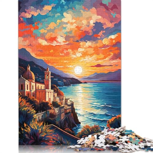 Puzzle für Erwachsene, farbenfrohe Psychedelia an der Amalfiküste, Puzzle 1000 Teile, Papppuzzle für Erwachsene und Kinder ab 12 Jahren, schwierig und herausfordernd, Größe 38 x 26 cm von LiJianXXXB