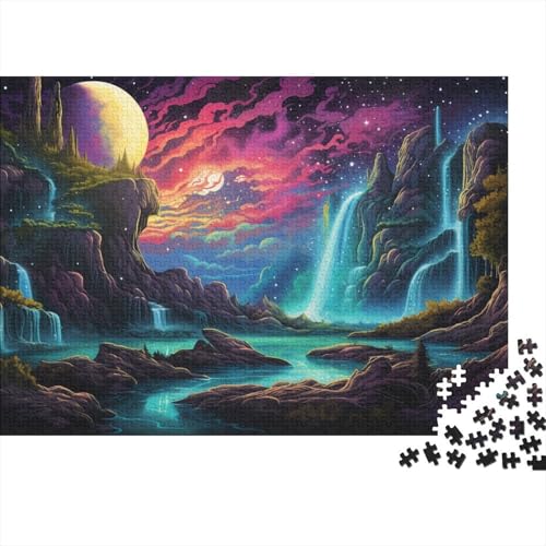 Puzzle für Erwachsene, farbenfrohe psychedelische Illustration eines Wasserfalls, Puzzle für Erwachsene, 1000 Teile, Holzpuzzle für Erwachsene und Kinder ab 12 Jahren, Lernspiel, 50 x 75 cm von LiJianXXXB