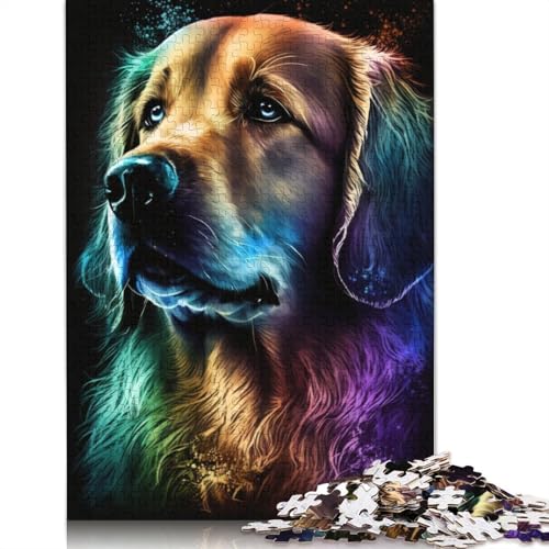 Puzzle für Erwachsene, farbenfroher Graffiti-Golden Retriever, 1000 Teile, Puzzle aus Holz, geeignet für Erwachsene und Kinder über 12 Jahre, Familiendekoration, 75 x 50 cm von LiJianXXXB