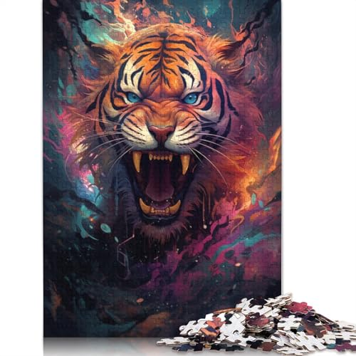 Puzzle für Erwachsene, farbenfroher Psychedelischer böser Tiger aus The Future, 1000 Teile, Holzpuzzle für Erwachsene und Kinder ab 12 Jahren, Puzzle, Denkspiel, Größe 75 x 50 cm von LiJianXXXB