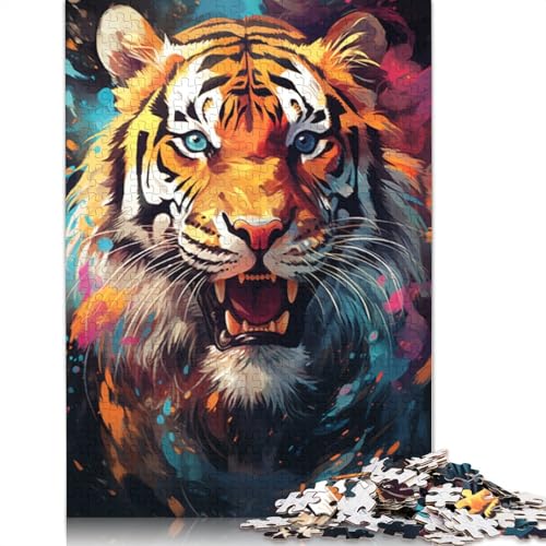 Puzzle für Erwachsene, farbenfrohes, künstlerisches Tiger-Puzzle, 1000 Teile, Holzpuzzle für Erwachsene und Kinder ab 12 Jahren, schwierig und herausfordernd, Größe 75 x 50 cm von LiJianXXXB