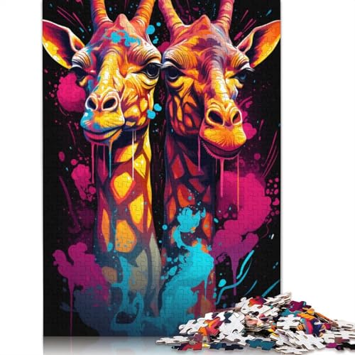 Puzzle für Erwachsene, farbenfrohes Giraffengemälde, 1000-teiliges Puzzle aus Karton für Erwachsene und Kinder ab 12 Jahren, Lernspielzeug, Familienspiele, Größe 38 x 26 cm von LiJianXXXB