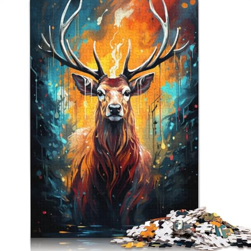 Puzzle für Erwachsene, farbenfrohes psychedelisches Hirsch-Tierpuzzle, 1000 Teile, Holzpuzzle für Erwachsene und Kinder ab 12 Jahren, Puzzle, Denkspiel, Größe 75 x 50 cm von LiJianXXXB