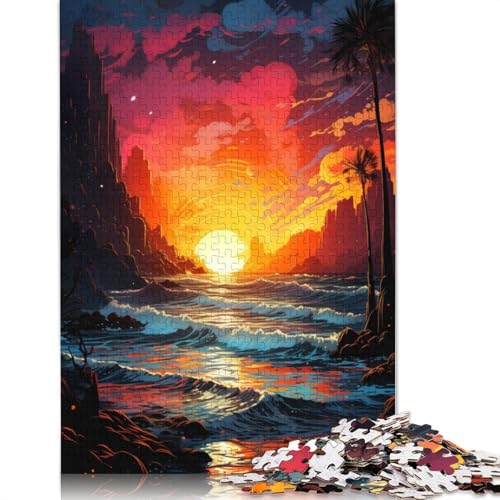 Puzzle für Erwachsene, farbenfrohes psychedelisches Neon-Strand-Puzzle, 1000 Teile, für Erwachsene, Kartonpuzzle für Erwachsene und Kinder ab 12 Jahren, Puzzle, Denkspiel, Größe 38 x 26 cm von LiJianXXXB