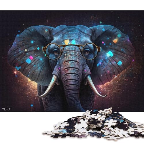 Puzzle für Erwachsene, kosmischer Elefant trägt eine Brille, Puzzle für Erwachsene, 1000 Teile, Kartonpuzzle für Erwachsene und Familien, Spielzeug, Denkspiel (Größe 38 * 26 cm) von LiJianXXXB