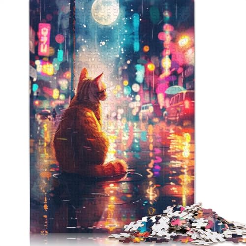 Puzzle für Erwachsene, orangefarbene Katze, die auf der Straße sitzt, für Erwachsene, 1000-teiliges Holzpuzzle, geeignet für Erwachsene und Kinder über 12 Jahre, Kunstwerk, Geschenk, 75 x 50 cm von LiJianXXXB