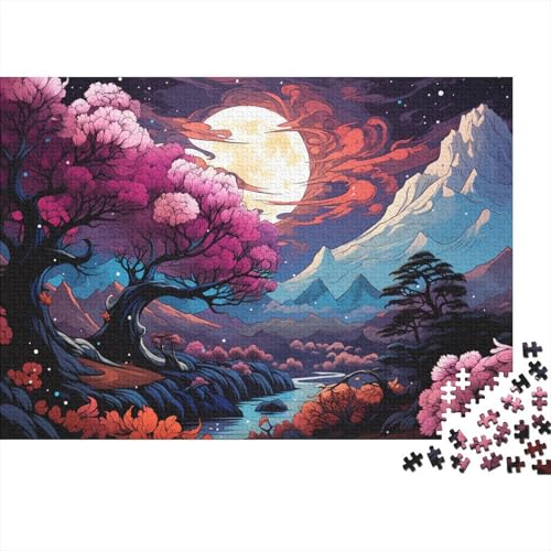 Puzzle für Erwachsene 1000 Teile, Psychedelische Kirschblütenlandschaft, Puzzle für Kinder, Holzbrettpuzzle, Lernspiel, 50 x 75 cm von LiJianXXXB