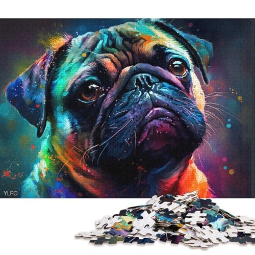 Puzzle für Erwachsene 1000 Teile Bunter Mops-Hund Puzzle für Erwachsene Holzpuzzle Lernspielzeug 75x50cm von LiJianXXXB