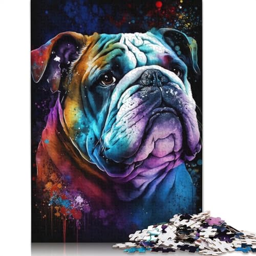 Puzzle für Erwachsene 1000 Teile Buntes Graffiti-Bulldoggen-Puzzle für Erwachsene Holzpuzzle Familienpuzzlespiel 75x50cm von LiJianXXXB