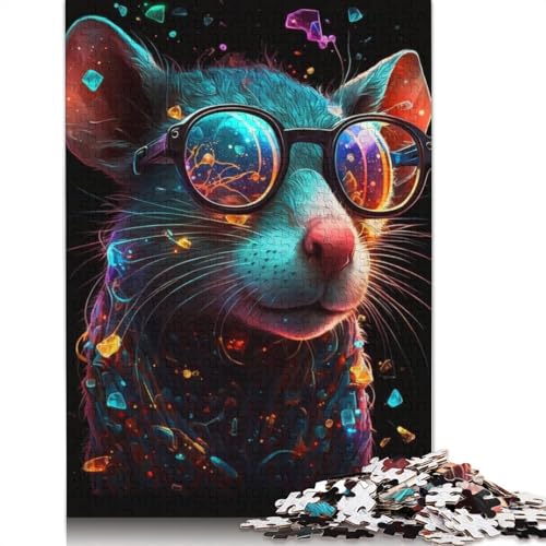 Puzzle für Erwachsene 1000 Teile Kosmische Maus mit Brille, Puzzles für Holzpuzzles, Lernspiel, Herausforderungsspielzeug, Größe: 75 x 50 cm von LiJianXXXB