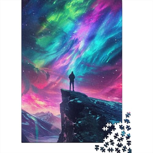 Puzzle für Erwachsene Aurora Borealis auf Einer Klippe, 1000-teiliges Puzzle, Holzpuzzle für Erwachsene und Kinder ab 12 Jahren, Lernpuzzle, Familienspiel, Größe: 75 x 50 cm von LiJianXXXB