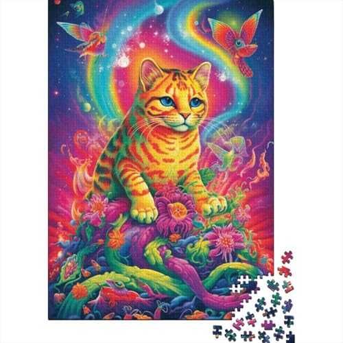 Puzzle für Erwachsene Psychedelic Cats 1000-teiliges Puzzle aus Holz für Erwachsene und Kinder, anspruchsvolles Spiel (Größe 75 x 50 cm) von LiJianXXXB