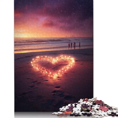 Puzzle für Erwachsene mit 1000 Teilen, Herz am Strand, für Erwachsene und Kinder, Kartonpuzzle, Spielzeug, Wanddekoration, Größe 38 x 26 cm von LiJianXXXB