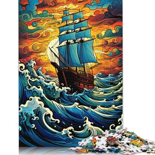 Puzzle für Erwachsene und Kinder, 1000 Teile, Piratenschiff auf See, Puzzle aus Karton, Heimdekorationspuzzle, 38 x 26 cm von LiJianXXXB