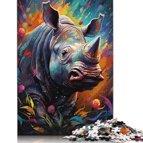 Puzzle für Erwachsene und Kinder, Farbmalerei, Nashorn-Puzzle, 1000 Teile, Puzzle für Erwachsene, Holzpuzzle für Erwachsene und Kinder ab 12 Jahren, tolles Geschenk für Erwachsene, Größe 75 x 50 cm von LiJianXXXB