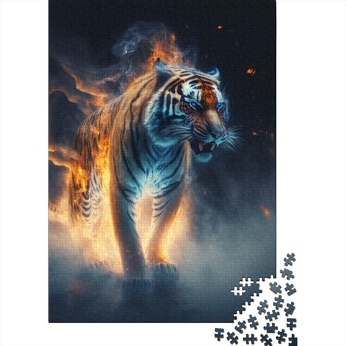 Puzzle für Erwachsene und Kinder, Tiger im Feuer, 1000-teiliges Puzzle, Holzpuzzle, geeignet für Erwachsene und Kinder ab 12 Jahren, Spiele, Spielzeug, Geschenk (Größe 75 x 50 cm) von LiJianXXXB