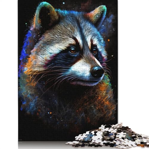 Puzzle für Erwachsene und Kinder, bunter Graffiti-Waschbär, 1000 Teile, für Erwachsene, Geschenke, Kartonpuzzle für Jugendliche und Erwachsene, Denkspiel, 38 x 26 cm von LiJianXXXB