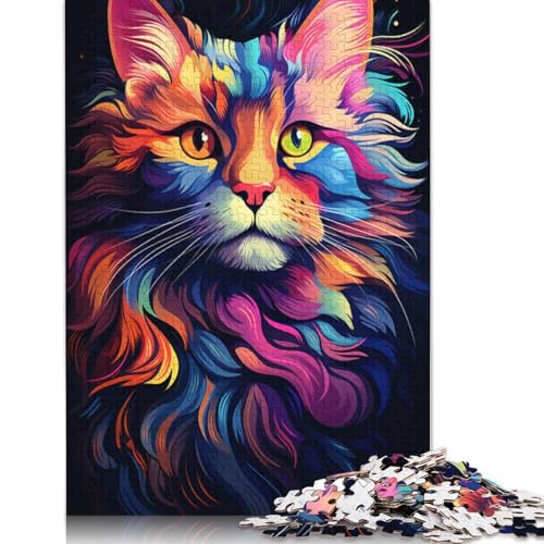 Puzzle für Erwachsene und Kinder,farbenfrohe Psychedelie Einer süßen Maine-Coon-Katze,1000-teiliges Puzzle für Erwachsene,Holzpuzzle für Erwachsene und Kinder ab 12 Jahren,tolles Geschenk von LiJianXXXB