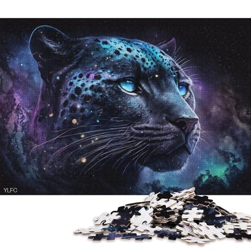 Puzzle mit 1000 Teilen, Cosmic Galaxy Black Leopard, Puzzle für Erwachsene, Holzpuzzle, tolles Geschenk für Erwachsene (Größe 75 * 50 cm) von LiJianXXXB