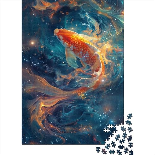 Puzzle mit 1000 Teilen, bunter Goldfisch, Puzzle für Erwachsene, Holzpuzzle, Heimdekoration, Größe: 75 x 50 cm von LiJianXXXB