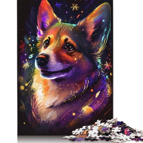 Puzzle mit 1000 Teilen, buntes Graffiti-Corgi-Puzzle für Erwachsene, Holzpuzzle, Lernspiel, Herausforderungsspielzeug, 75 x 50 cm von LiJianXXXB