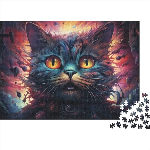 Puzzle mit 1000 Teilen, farbenfrohe, seltsame Katzen in Einer Fantasiestadt, Puzzle für Erwachsene, aus Holz, anspruchsvolles Spiel, 50 x 75 cm von LiJianXXXB