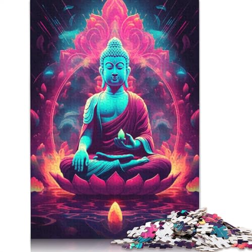 Puzzle mit 1000 Teilen, farbenfrohe Buddha-Statue, Puzzle für Erwachsene, Holzpuzzle, Familienspiele, Größe 75 x 50 cm von LiJianXXXB