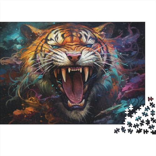 Puzzle mit 1000 Teilen, farbenfrohe Psychedelia des mutierten Tigers, Puzzle für Erwachsene, aus Holz, anspruchsvolles Spiel, 50 x 75 cm von LiJianXXXB