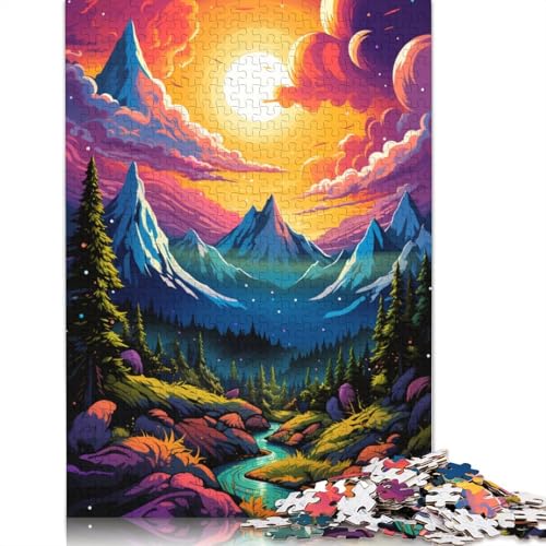 Puzzle mit 1000 Teilen, farbenfrohe psychedelische Berglandschaft, Puzzle für Erwachsene, Holzpuzzle, Lernspiele, Heimdekoration, Puzzlegröße 75 x 50 cm von LiJianXXXB