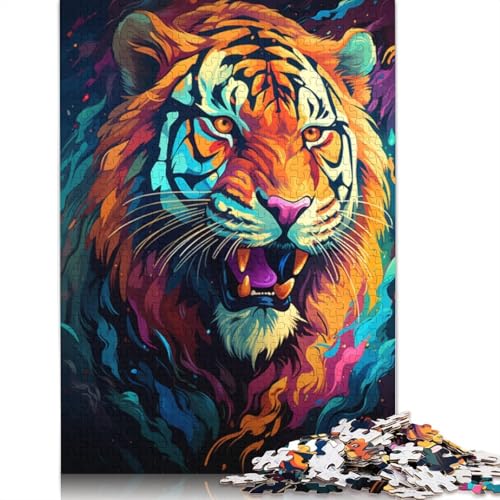 Puzzle mit 1000 Teilen, farbenfrohes Gemälde eines Tigers, Puzzle für Erwachsene, Kartonpuzzle, Lernspiele für Erwachsene und Kinder, Größe 38 x 26 cm von LiJianXXXB