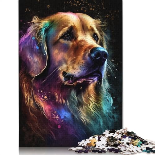 Puzzle mit 1000 Teilen, farbenfrohes Graffiti-Golden Retriever-Puzzle für Erwachsene, Holzpuzzle für Familienspaß und Spieleabend, 75 x 50 cm von LiJianXXXB