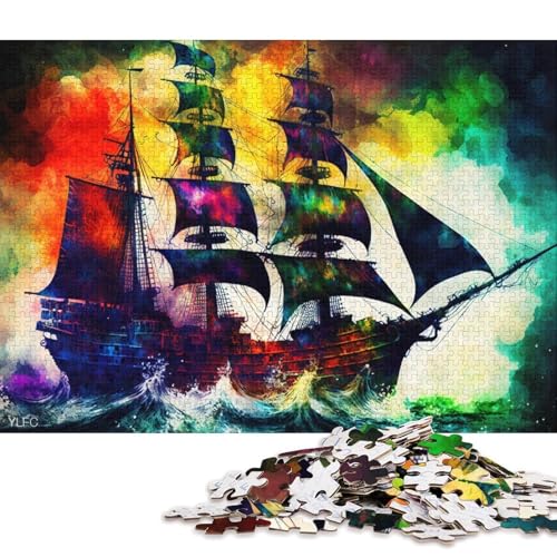 Puzzle mit 1000 Teilen, farbenfrohes Piratenschiff-Puzzle für Holzpuzzles, Heimdekoration (Größe 75 * 50 cm) von LiJianXXXB