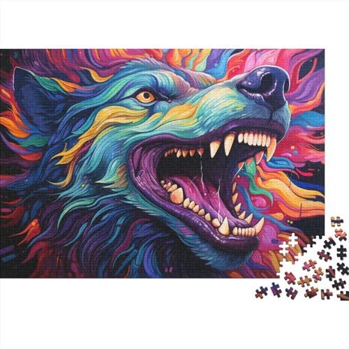 Puzzle mit 1000 Teilen, farbenfrohes psychedelisches, bizarres Wolfspuzzle für Erwachsene, Holzpuzzle, Lernspielzeug, Familienspiele, 50 x 75 cm von LiJianXXXB